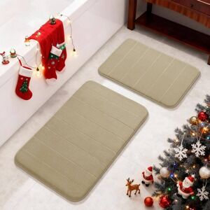 Yimobra‎ Memory Foam Bath Mat Set of 2 44x24 and 24x17 Machine Washable Tan
